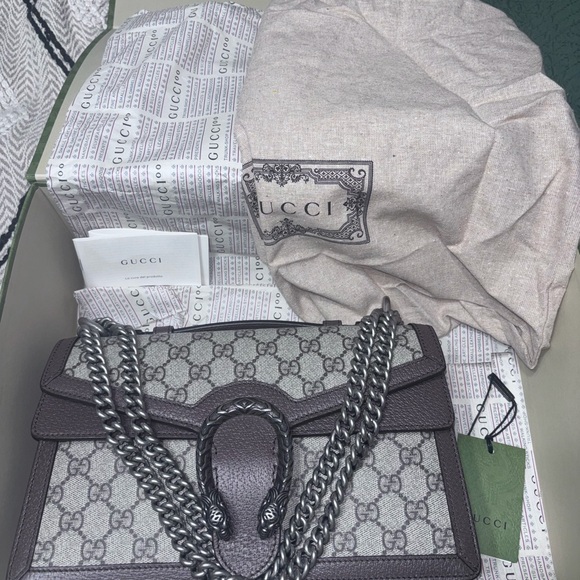 Gucci GG Supreme Dionysus Shoulder Bag - Beige/Brown with Silver Chain - Picture 2 of 11